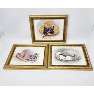 Set 3 Vtg Peggy Abrams Victorian Hats Framed Prints Wall Art 7.5"x9.5"